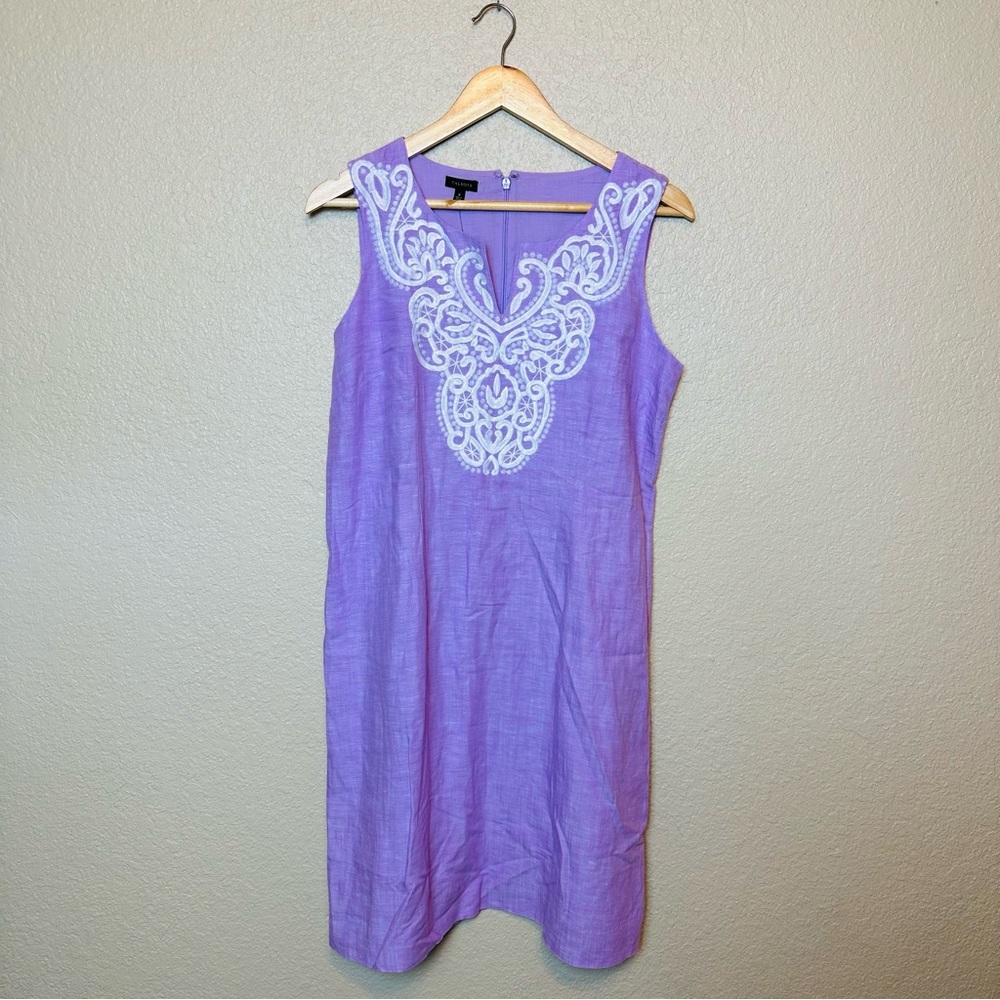 Talbots Embroidered Linen Shift Dress in Purple Size 8 - Picture 3 of 10
